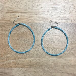 Turquoise Beaded Dangle Hoop Earrings